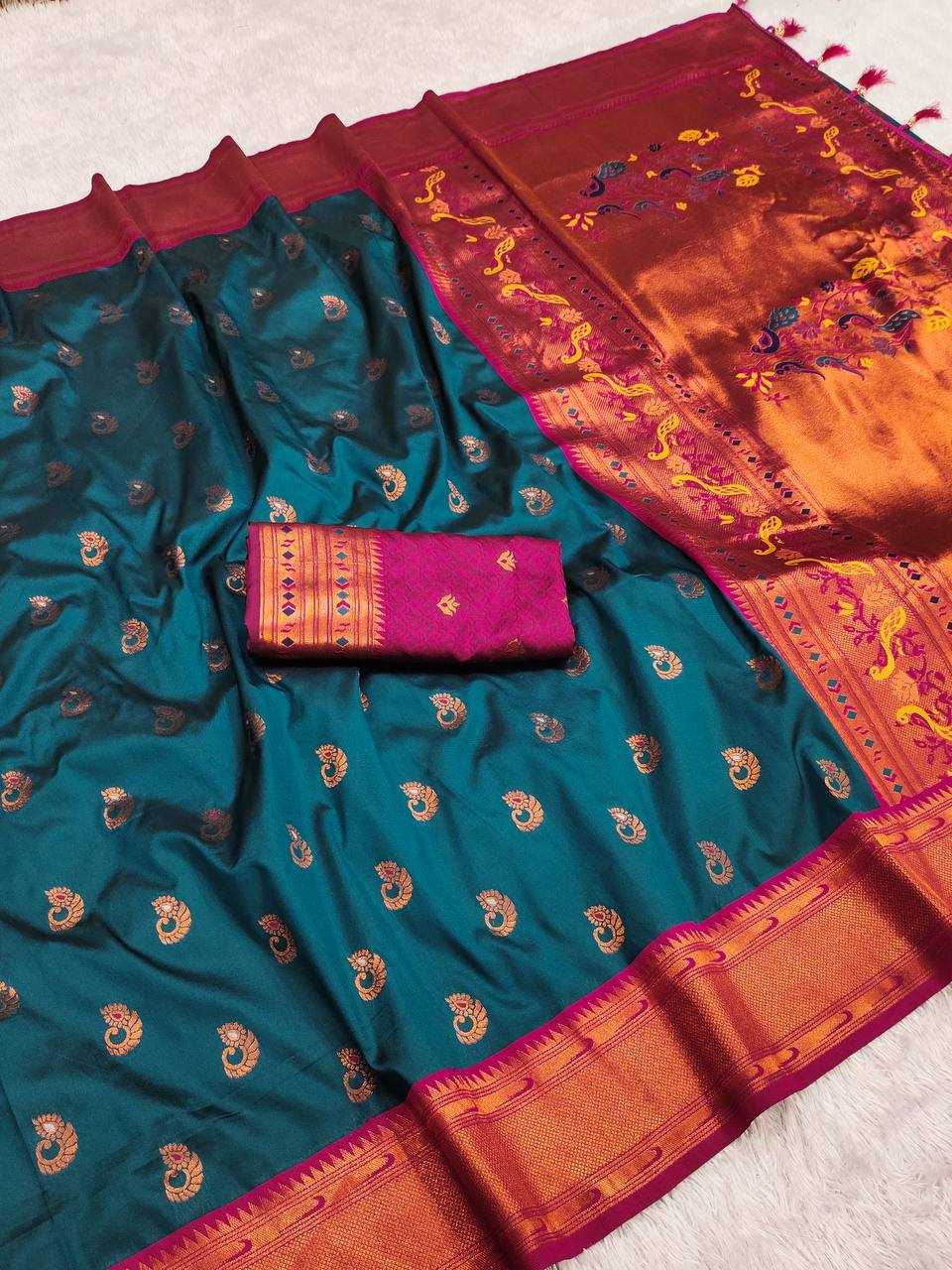 Ynf Paithani Silk RIN150 Nath Paithani -1 Silk Sarees Wholesale Paithani Sarees Heavy Silk Sarees Zari Border Silk Sarees Manufacturer