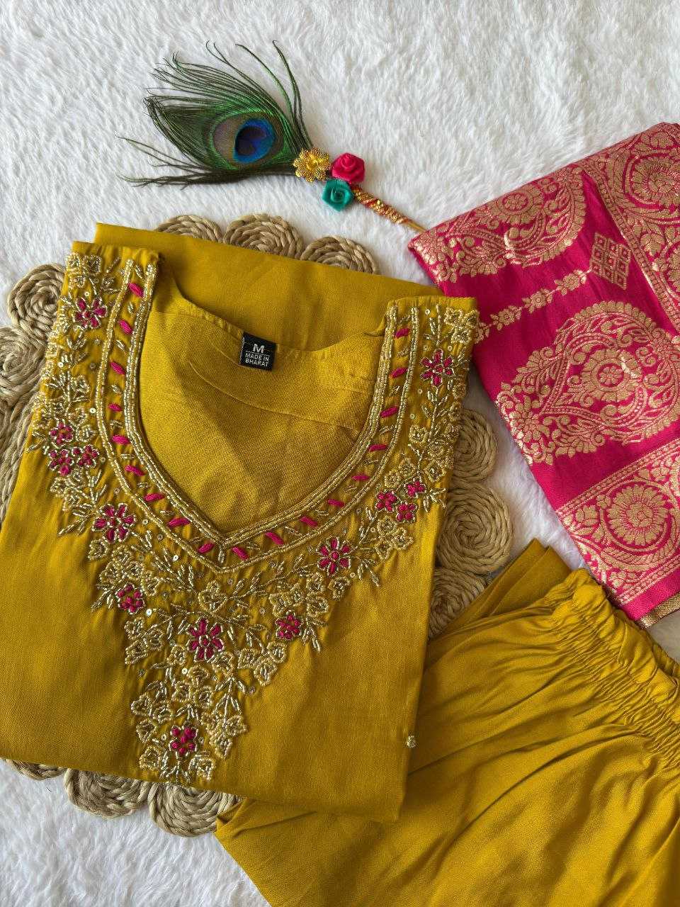 Ynf Premium Roman Silk RIN137 364 Suits & Dresses Wholesale Ladies Silk Suit Yellow Salwar Suit Handwork Suits Manufacturer