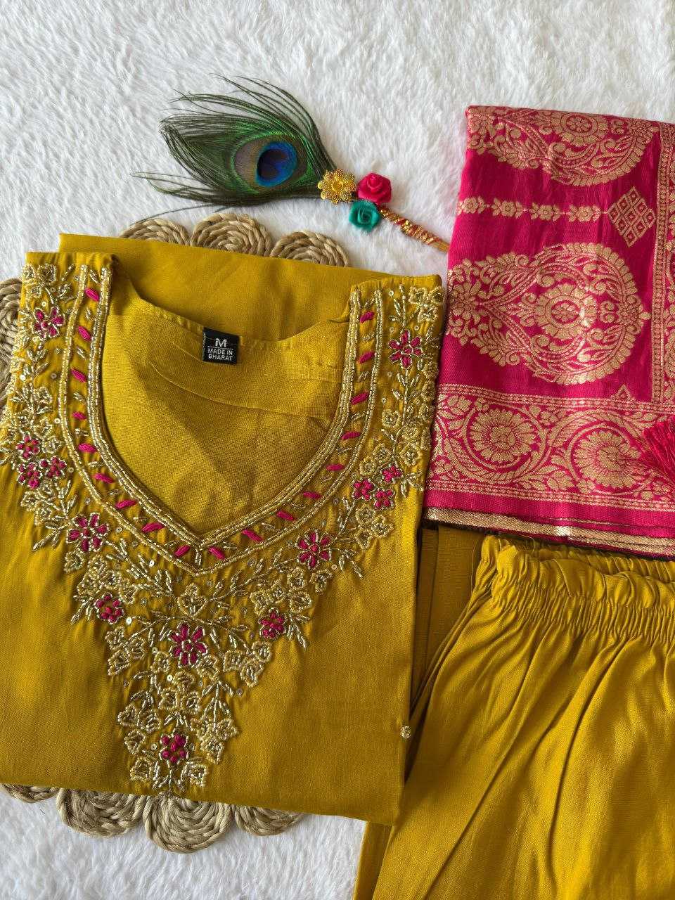 Ynf Premium Roman Silk RIN137 364 Suits & Dresses Wholesale Ladies Silk Suit Yellow Salwar Suit Handwork Suits Manufacturer