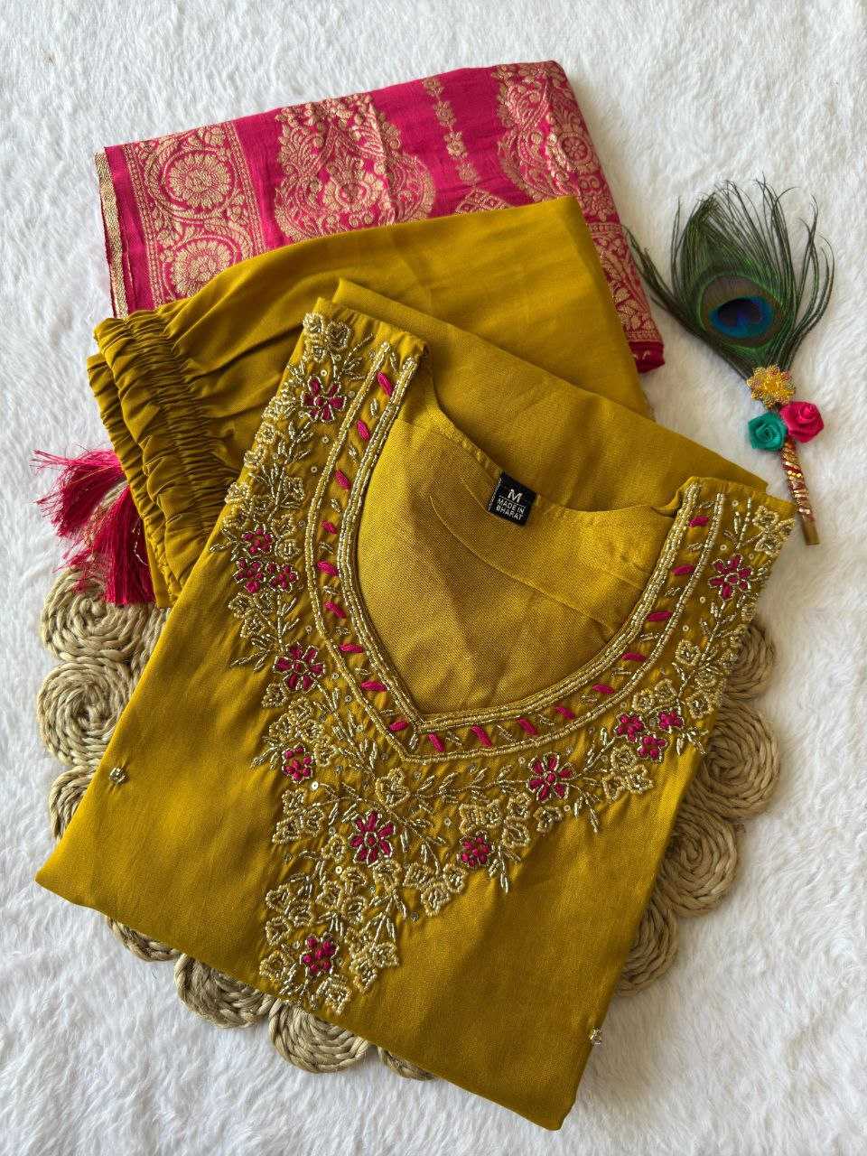 Ynf Premium Roman Silk RIN137 364 Suits & Dresses Wholesale Ladies Silk Suit Yellow Salwar Suit Handwork Suits Manufacturer