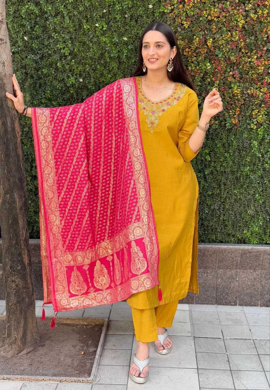 Ynf Premium Roman Silk RIN137 364 Suits & Dresses Wholesale Ladies Silk Suit Yellow Salwar Suit Handwork Suits Manufacturer