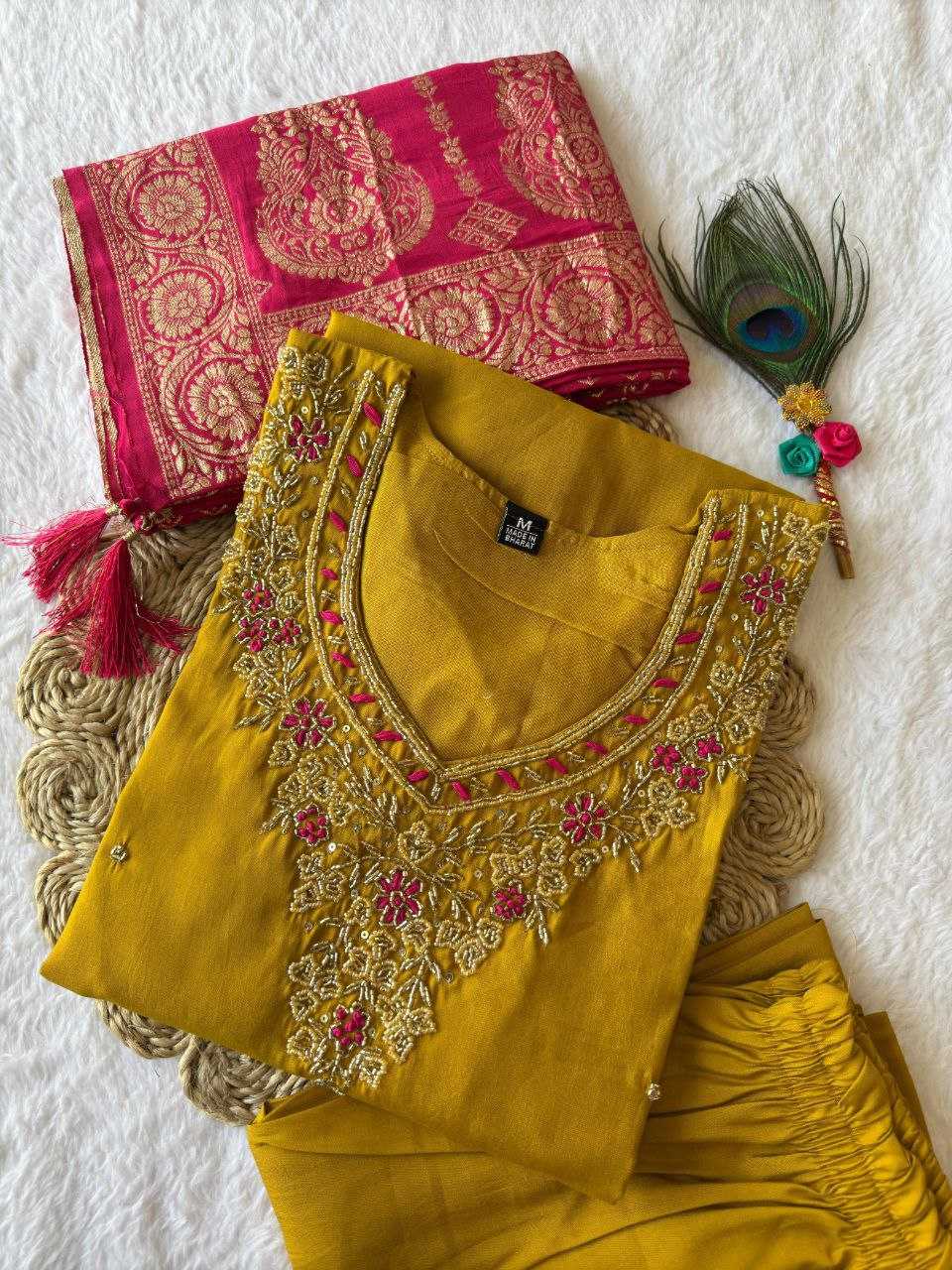 Ynf Premium Roman Silk RIN137 364 Suits & Dresses Wholesale Ladies Silk Suit Yellow Salwar Suit Handwork Suits Manufacturer