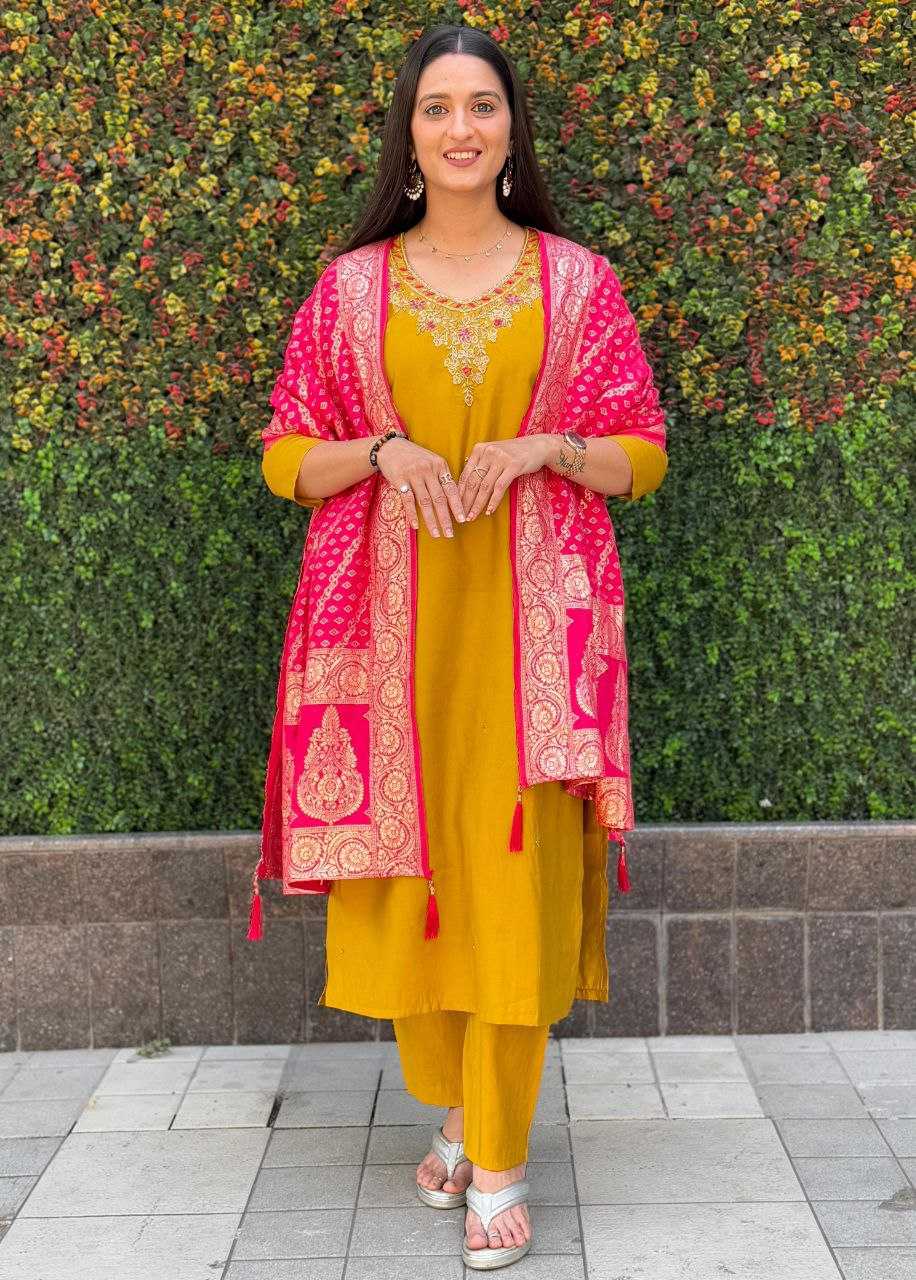 Ynf Premium Roman Silk RIN137 364 Suits & Dresses Wholesale Ladies Silk Suit Yellow Salwar Suit Handwork Suits Manufacturer