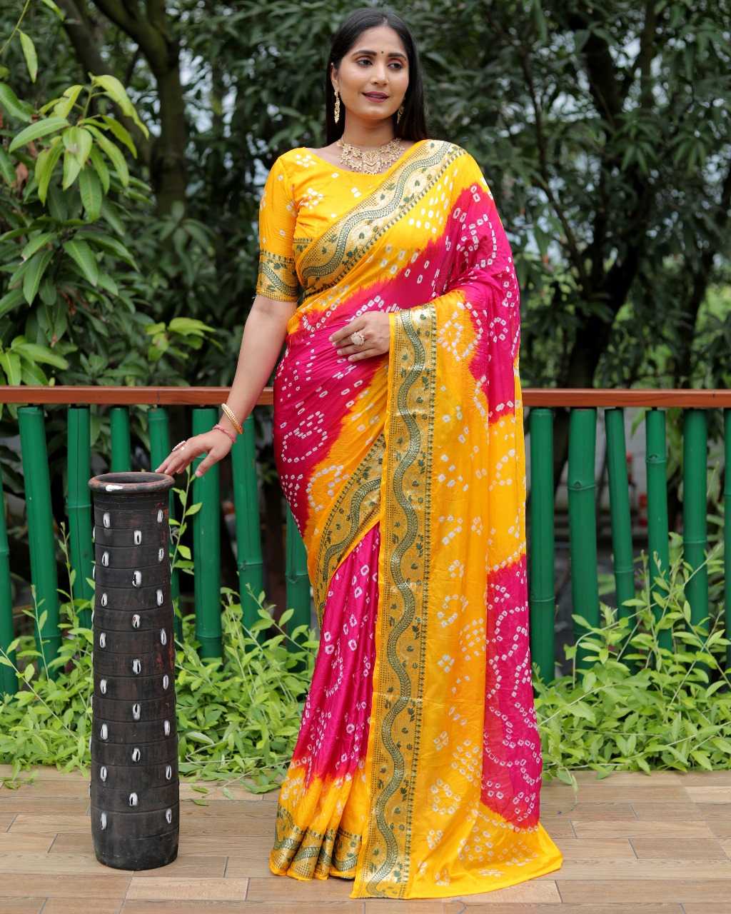 Ynf Pure Bandhej RIN144 SULAXNA-2 Silk Sarees Wholesale Designer Silk Sarees Pure Zari Silk Sarees Lightweight Silk Sarees Manufacturer