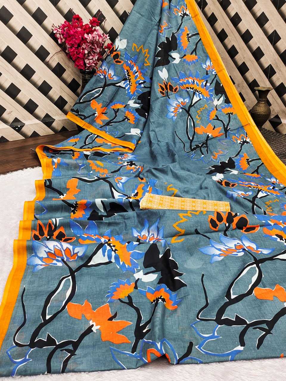 Ynf Pure Cotton KESH244 Wild Flower Sarees Wholesale Ready To Wear Sarees Printed Sarees Cotton Sarees Manufacturer