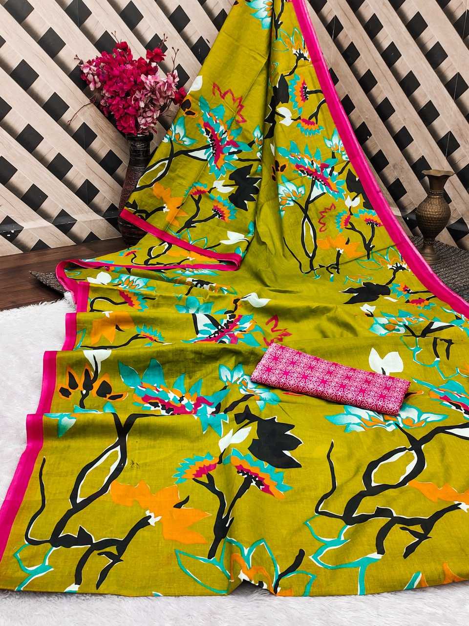 Ynf Pure Cotton KESH244 Wild Flower Sarees Wholesale Ready To Wear Sarees Printed Sarees Cotton Sarees Manufacturer