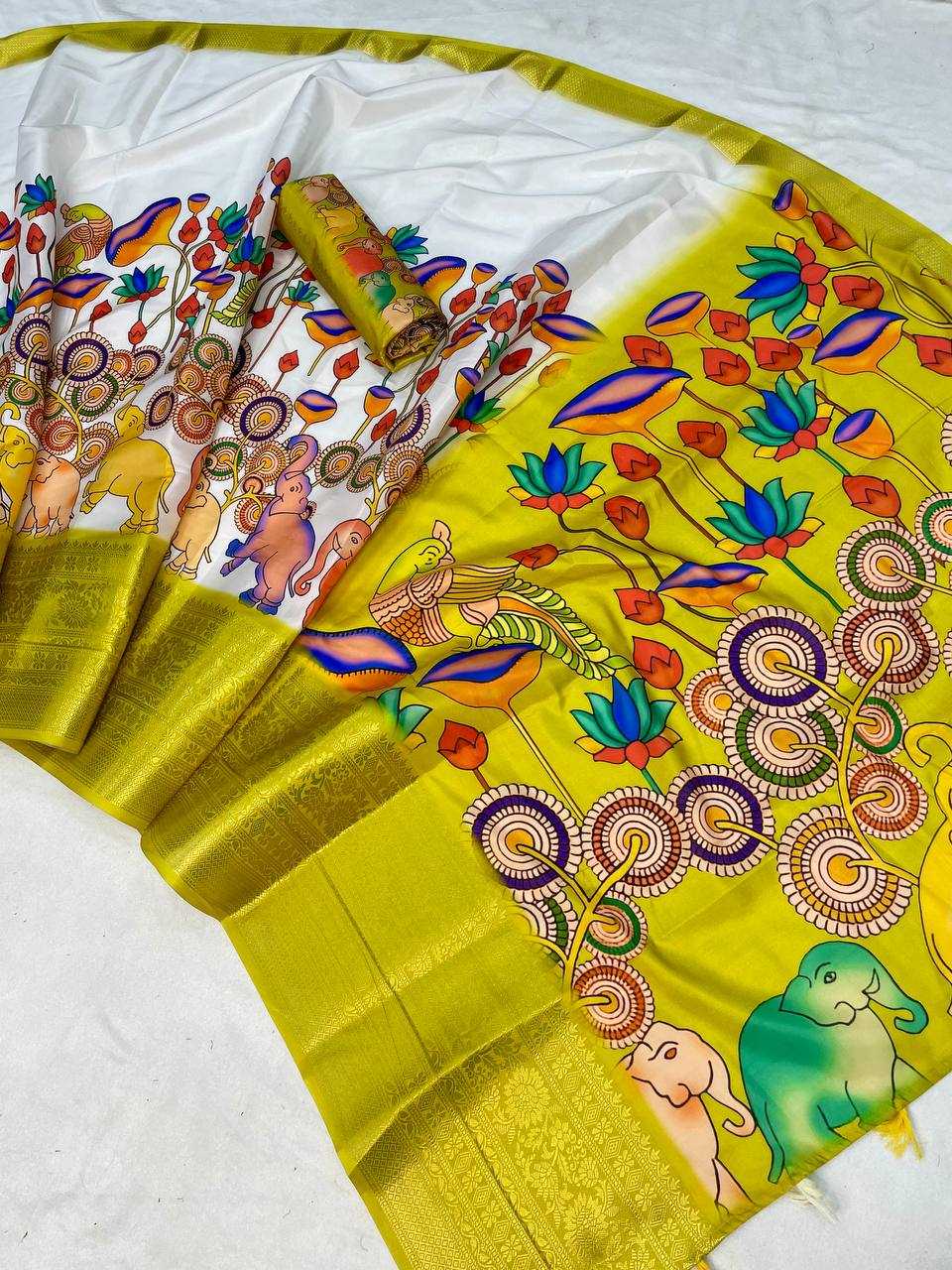 Ynf Pure Silk RIN124 Kalamkari Elephant Silk-2 Silk Sarees Wedding Collections Festive Collections Wholesale Printed Silk Saree Pure Silk Sarees Kalamkari Silk Sarees Manufacturer