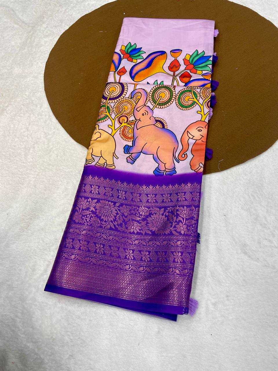 Ynf Pure Silk RIN124 Kalamkari Elephant Silk-2 Silk Sarees Wedding Collections Festive Collections Wholesale Printed Silk Saree Pure Silk Sarees Kalamkari Silk Sarees Manufacturer