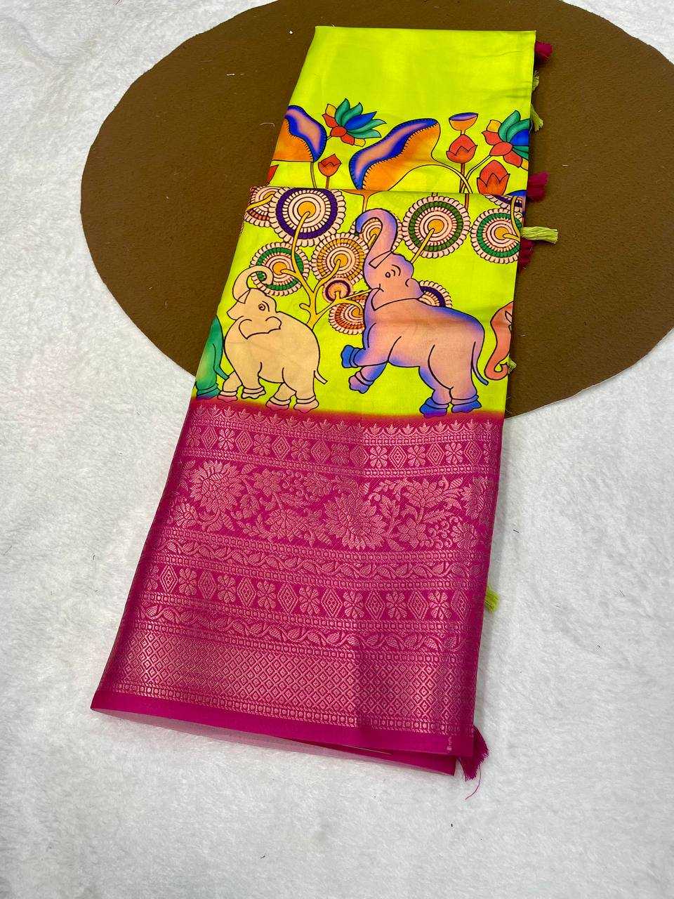 Ynf Pure Silk RIN124 Kalamkari Elephant Silk-2 Silk Sarees Wedding Collections Festive Collections Wholesale Printed Silk Saree Pure Silk Sarees Kalamkari Silk Sarees Manufacturer