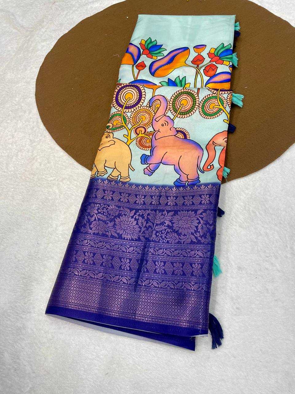 Ynf Pure Silk RIN124 Kalamkari Elephant Silk-2 Silk Sarees Wedding Collections Festive Collections Wholesale Printed Silk Saree Pure Silk Sarees Kalamkari Silk Sarees Manufacturer