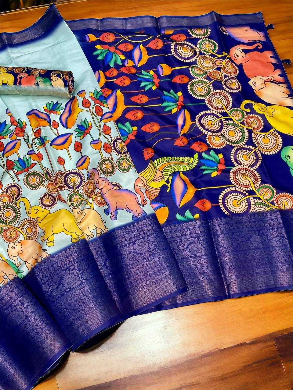 Ynf Pure Silk RIN124 Kalamkari Elephant Silk Silk Sarees Wedding Collections Festive Collections Wholesale Printed Silk Saree Pure Silk Sarees Kalamkari Silk Sarees Manufacturer