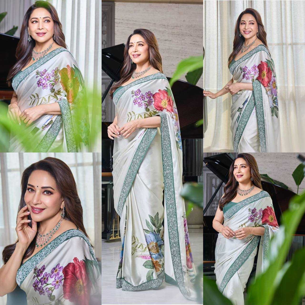 Ynf Satin Silk RIN188 Madhuri Digital Sarees Sarees Bollywood Collections Festive Collections Wholesale Fancy Sarees Printed Sarees Silk Sarees Manufacturer