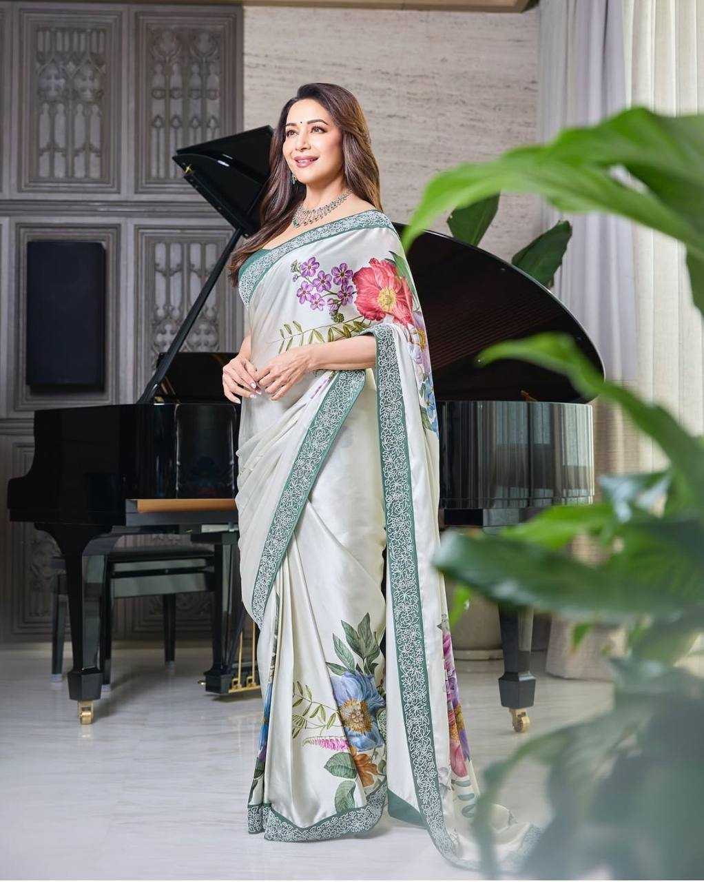 Ynf Satin Silk RIN188 Madhuri Digital Sarees Sarees Bollywood Collections Festive Collections Wholesale Fancy Sarees Printed Sarees Silk Sarees Manufacturer