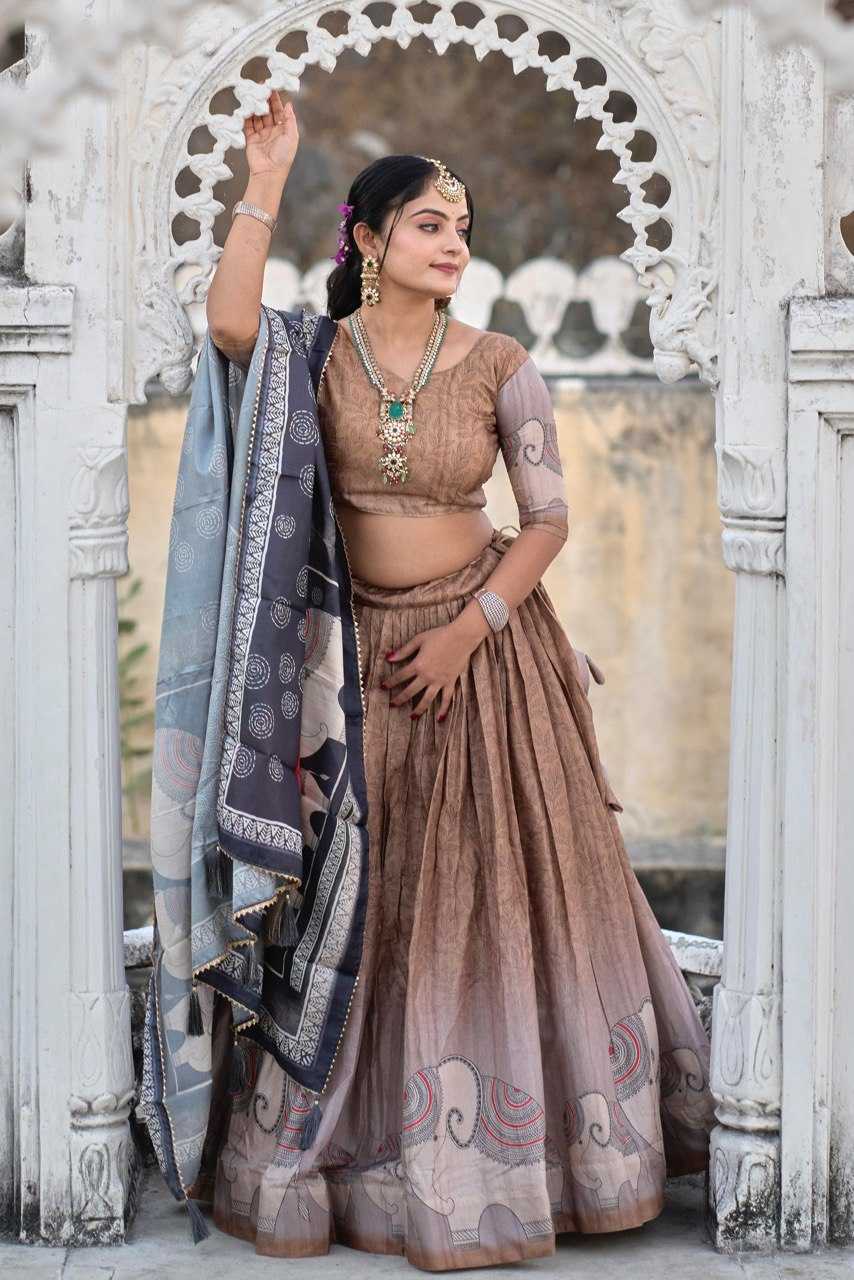 Ynf Silk RIN119 9016BRWN Lehengas Wedding Collections Festive Collections Wholesale Silk Lehenga Printed Lehenga Lehenga With Cancan Manufacturer