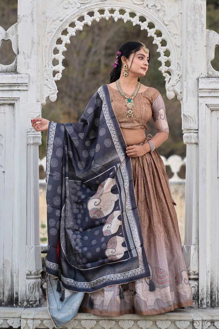 Ynf Silk RIN119 9016BRWN Lehengas Wedding Collections Festive Collections Wholesale Silk Lehenga Printed Lehenga Lehenga With Cancan Manufacturer