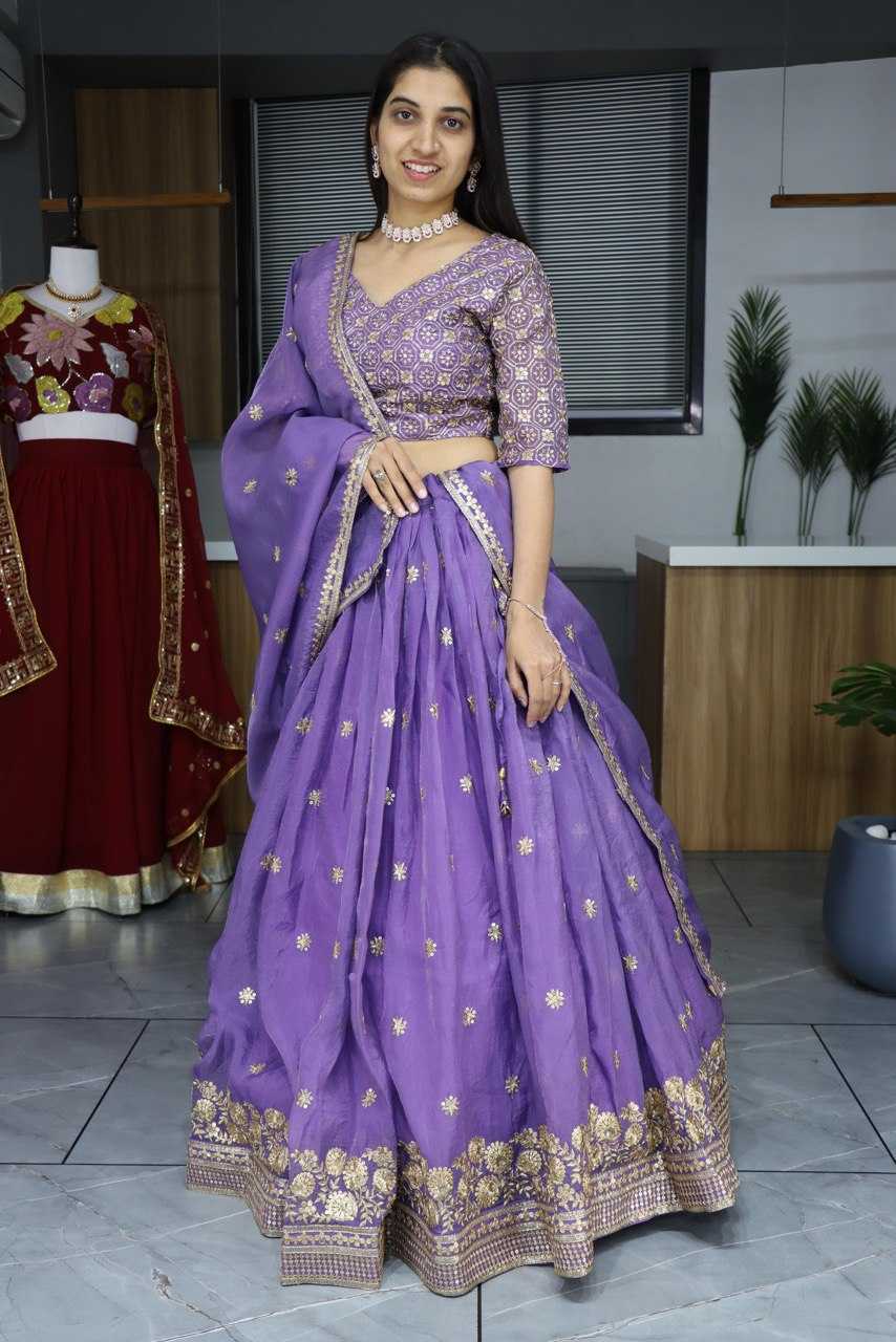 Ynf Soft Gold Crush RIN119 9006PRPL Lehengas Wedding Collections Festive Collections Wholesale Embroidered Lehenga Sequins Lehenga Lehenga With Cancan Manufacturer