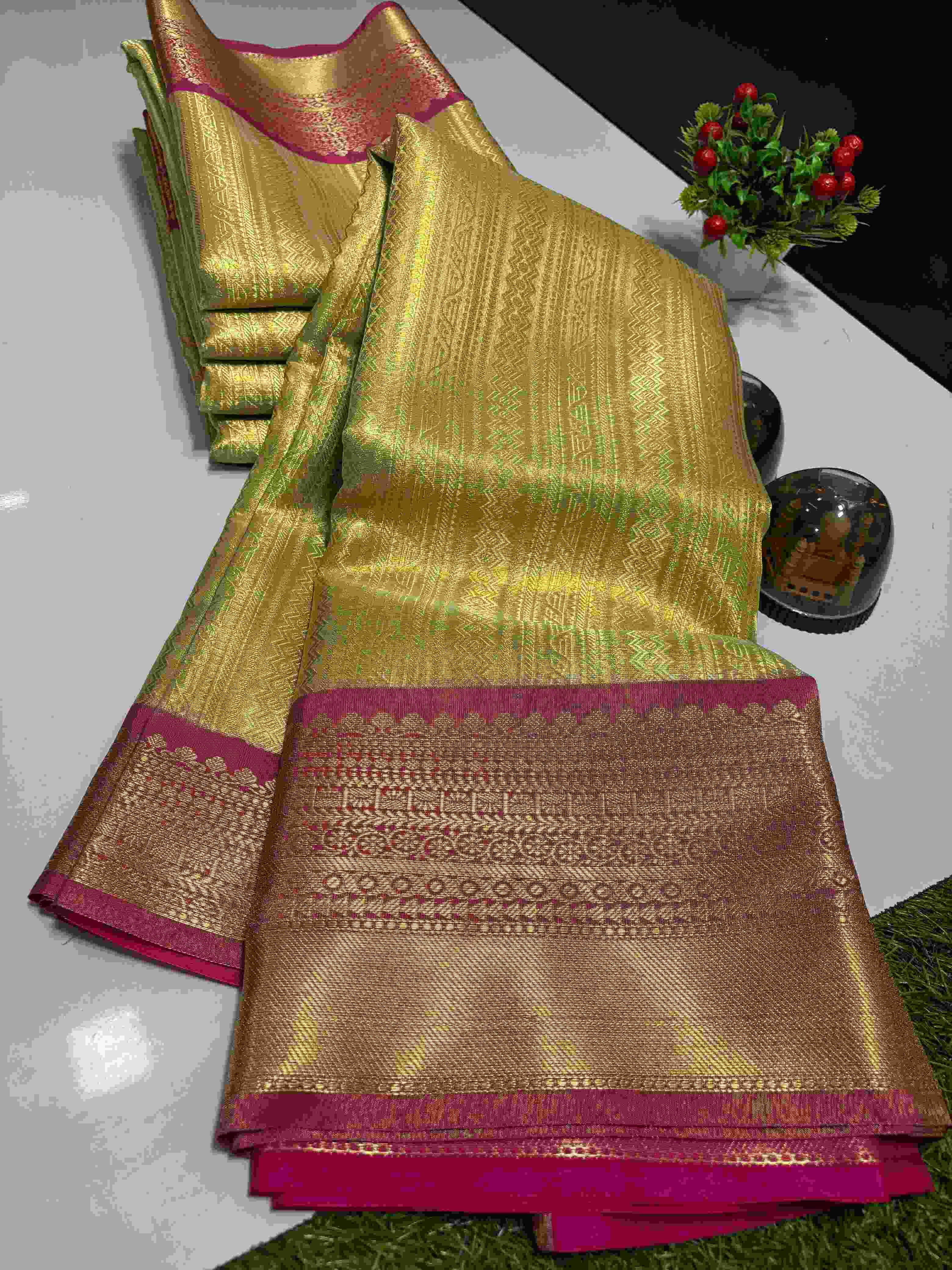 Ynf Tissue Silk KESH131 Golden Tissue RANI BORDER Silk Sarees Wholesale Banarasi Silk Sarees Designer Silk Sarees Golden Silk Sarees Manufacturer