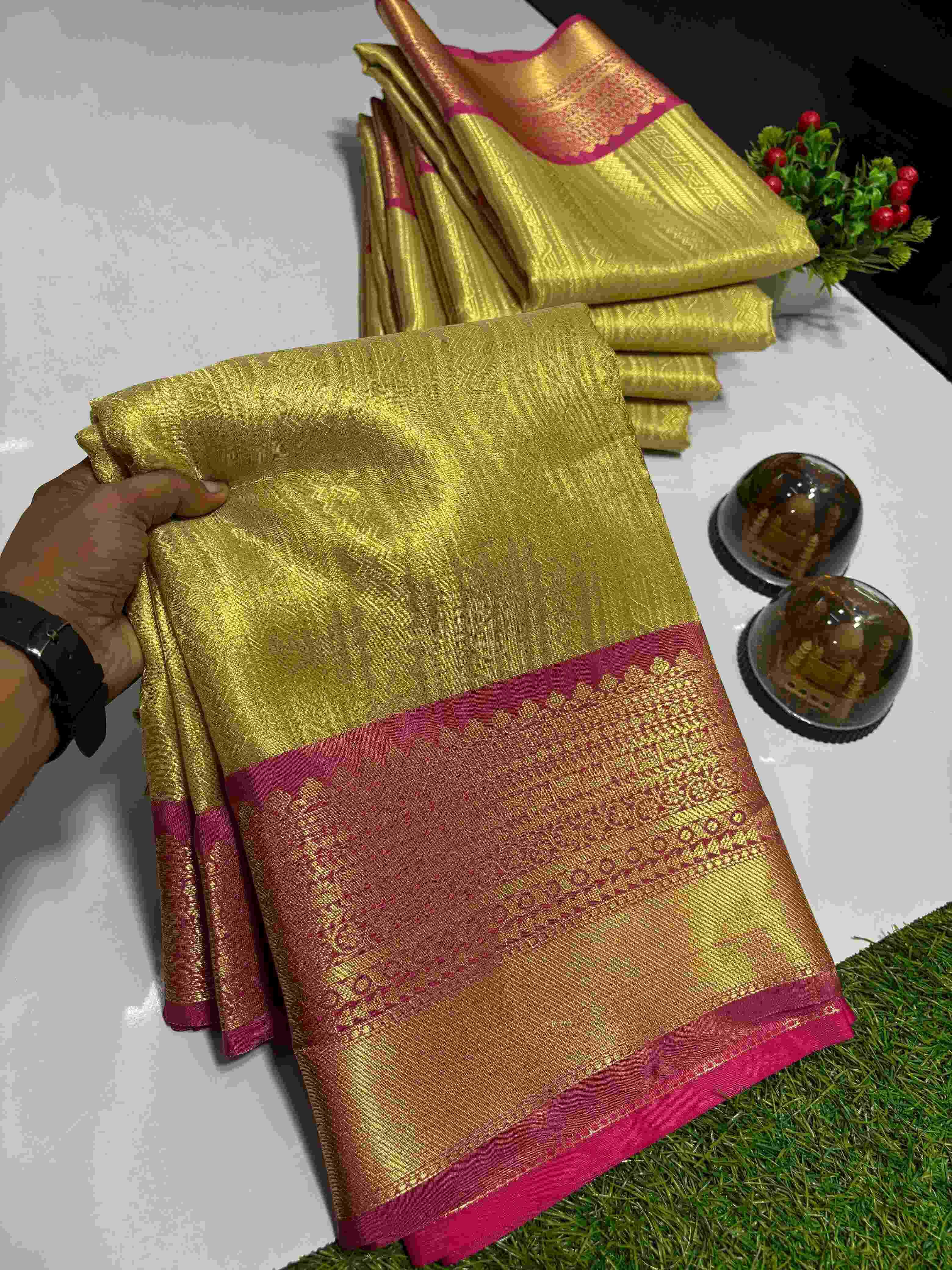 Ynf Tissue Silk KESH131 Golden Tissue RANI BORDER Silk Sarees Wholesale Banarasi Silk Sarees Designer Silk Sarees Golden Silk Sarees Manufacturer