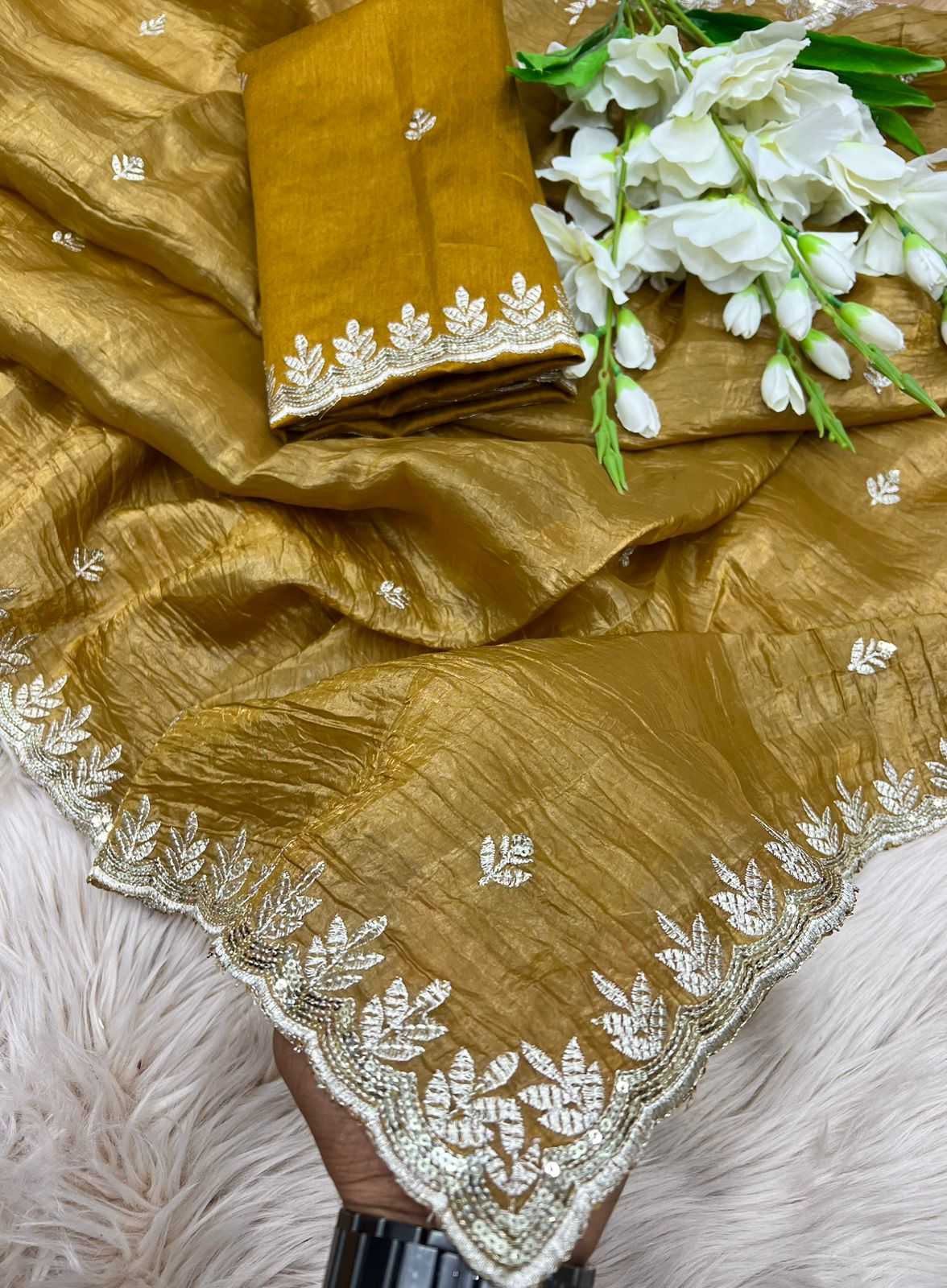 Ynf Tissue Silk RIN104 APE136 Silk Sarees Wholesale Tussar Silk Sarees Lightweight Silk Sarees Embroidered Silk Sarees Manufacturer