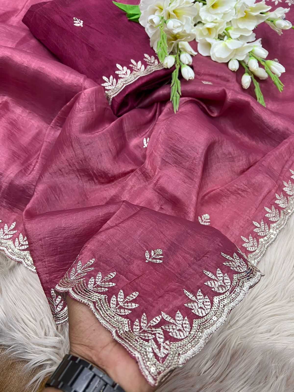 Ynf Tissue Silk RIN104 APE136 Silk Sarees Wholesale Tussar Silk Sarees Lightweight Silk Sarees Embroidered Silk Sarees Manufacturer