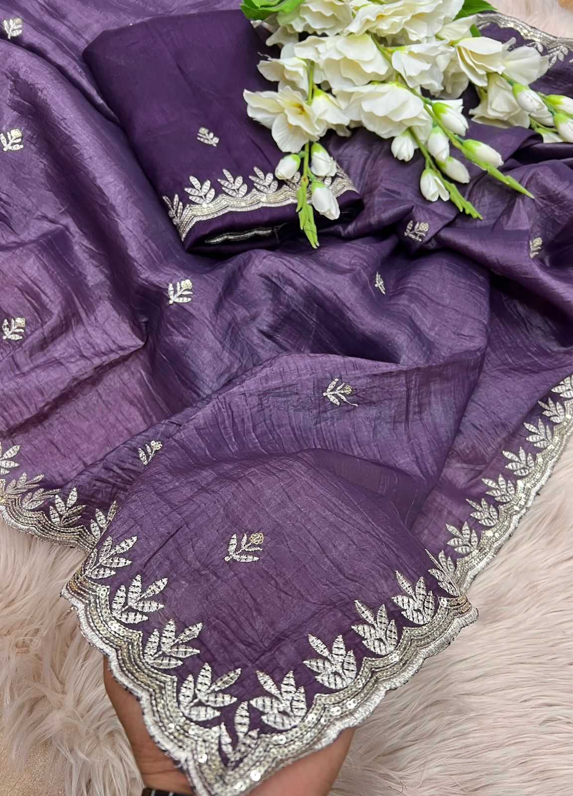 Ynf Tissue Silk RIN104 APE136 Silk Sarees Wholesale Tussar Silk Sarees Lightweight Silk Sarees Embroidered Silk Sarees Manufacturer