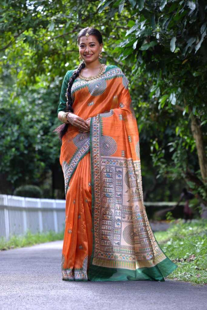 Ynf Tussar Silk KESH165 KAJAL KALAMKARI Silk Sarees Wholesale Soft Silk Sarees Tussar Silk Sarees Traditional Silk Sarees Manufacturer