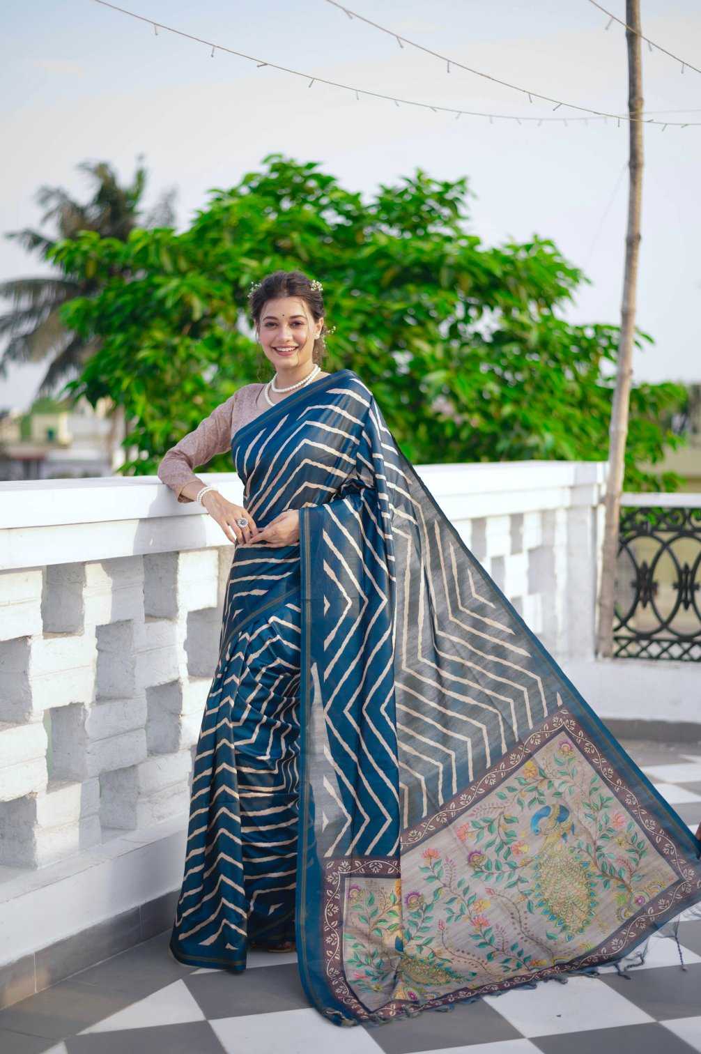 Ynf Tussar Silk KESH165 MIRJA Silk Sarees Wholesale Tussar Silk Sarees Printed Silk Saree Kalamkari Silk Sarees Manufacturer