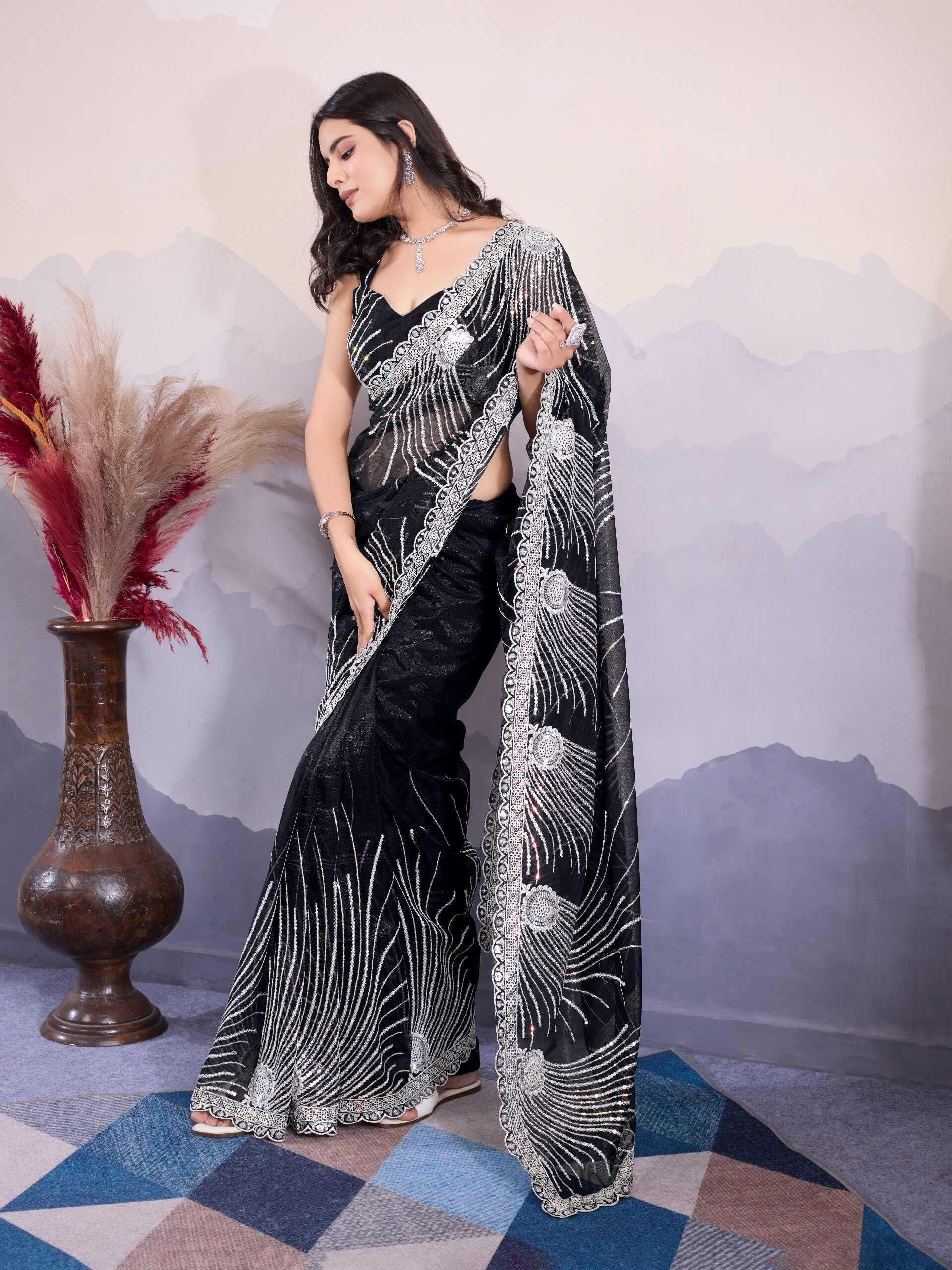 Ynf Twill Net RIN188 Kohinoor1 Sarees Wholesale Net Sarees Sequin Sarees Embroidered Sarees Manufacturer