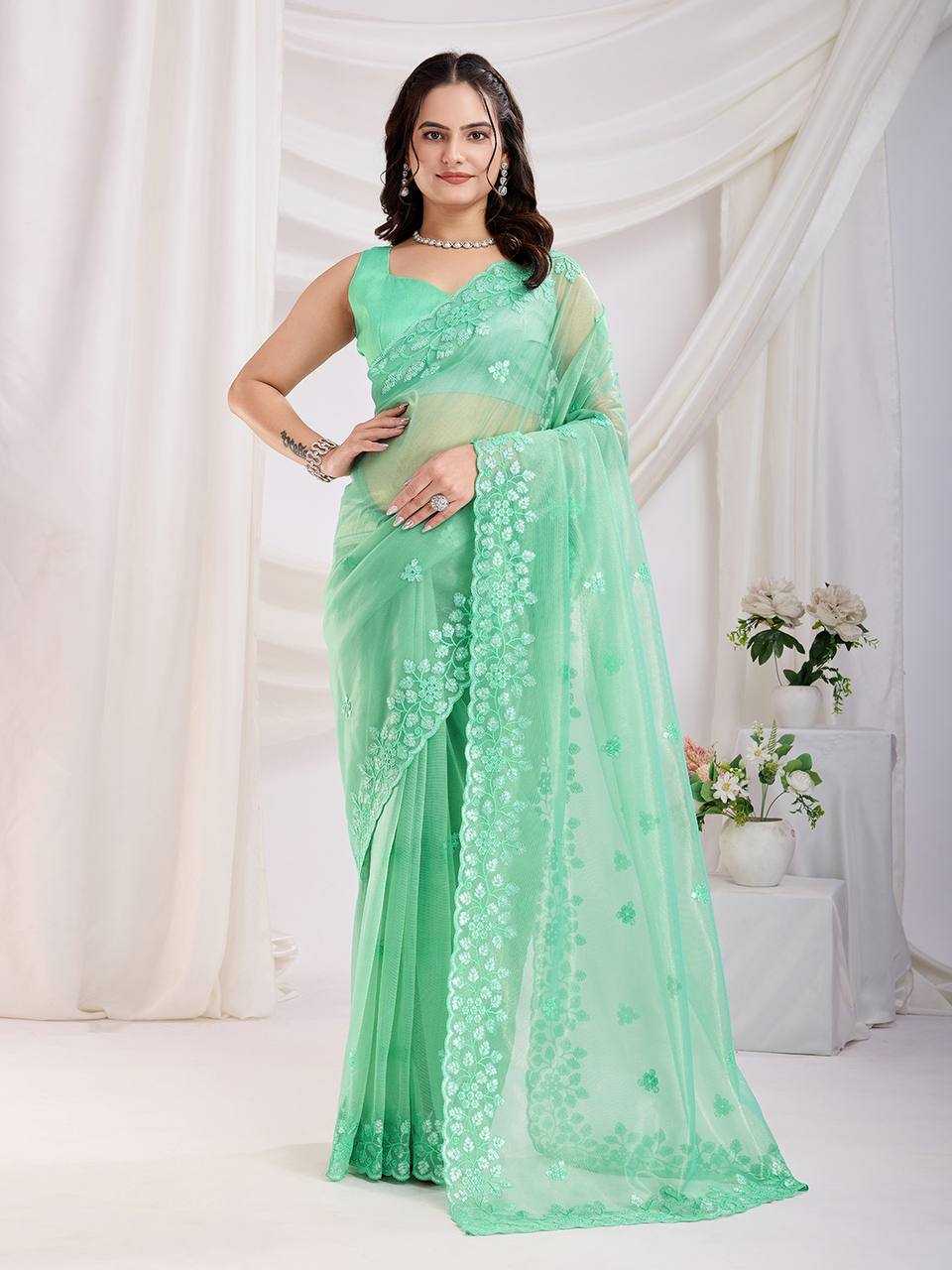 Ynf Twill Net RIN188 Maitry2 Sarees Sarees Wedding Collections Festive Collections Wholesale Net Sarees Sequin Sarees Embroidered Sarees Manufacturer