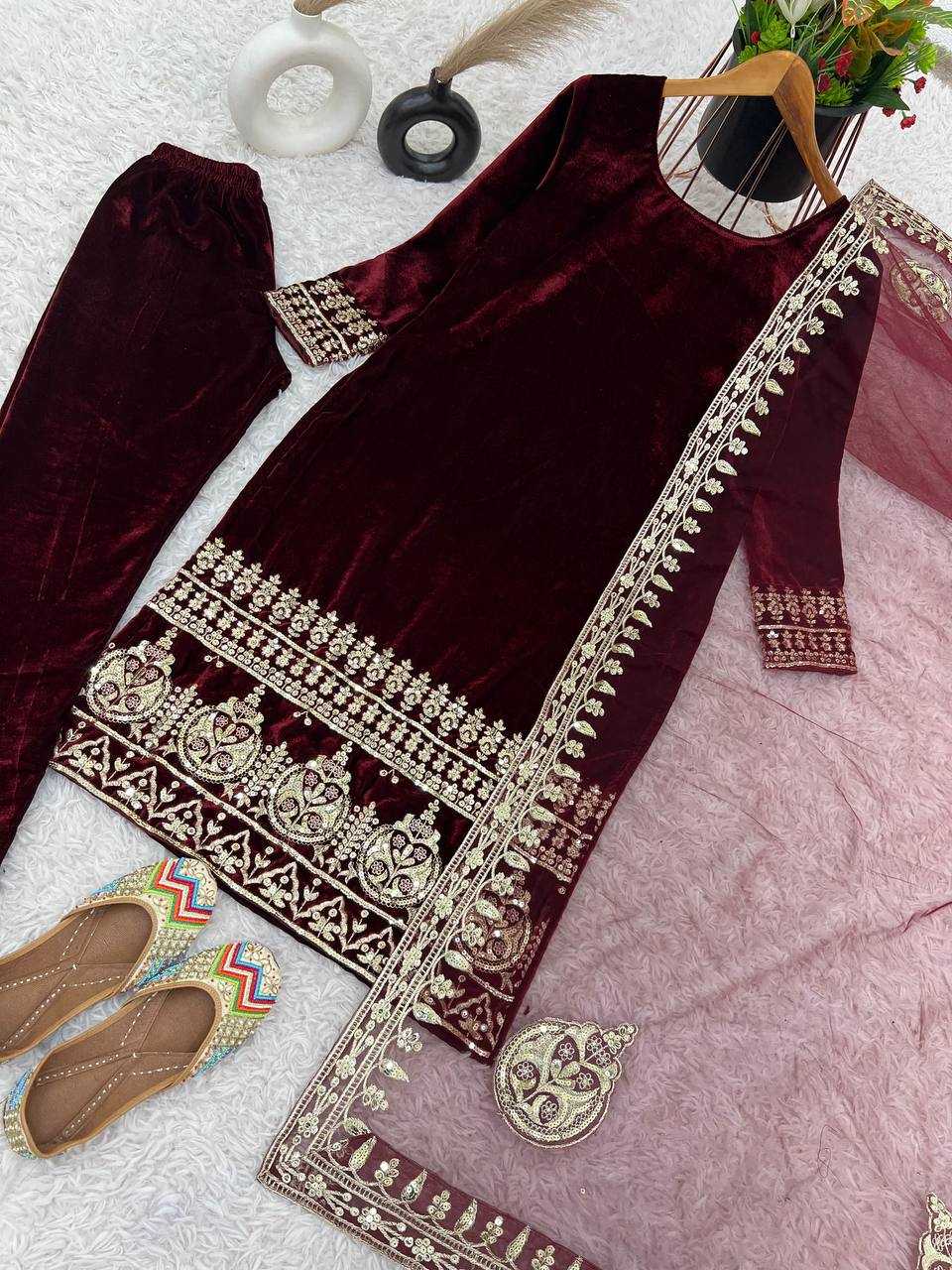 Ynf Velvet KESH128 397 Suits & Dresses Wholesale Velvet Suits Embroidery Suits Party wear suits Manufacturer