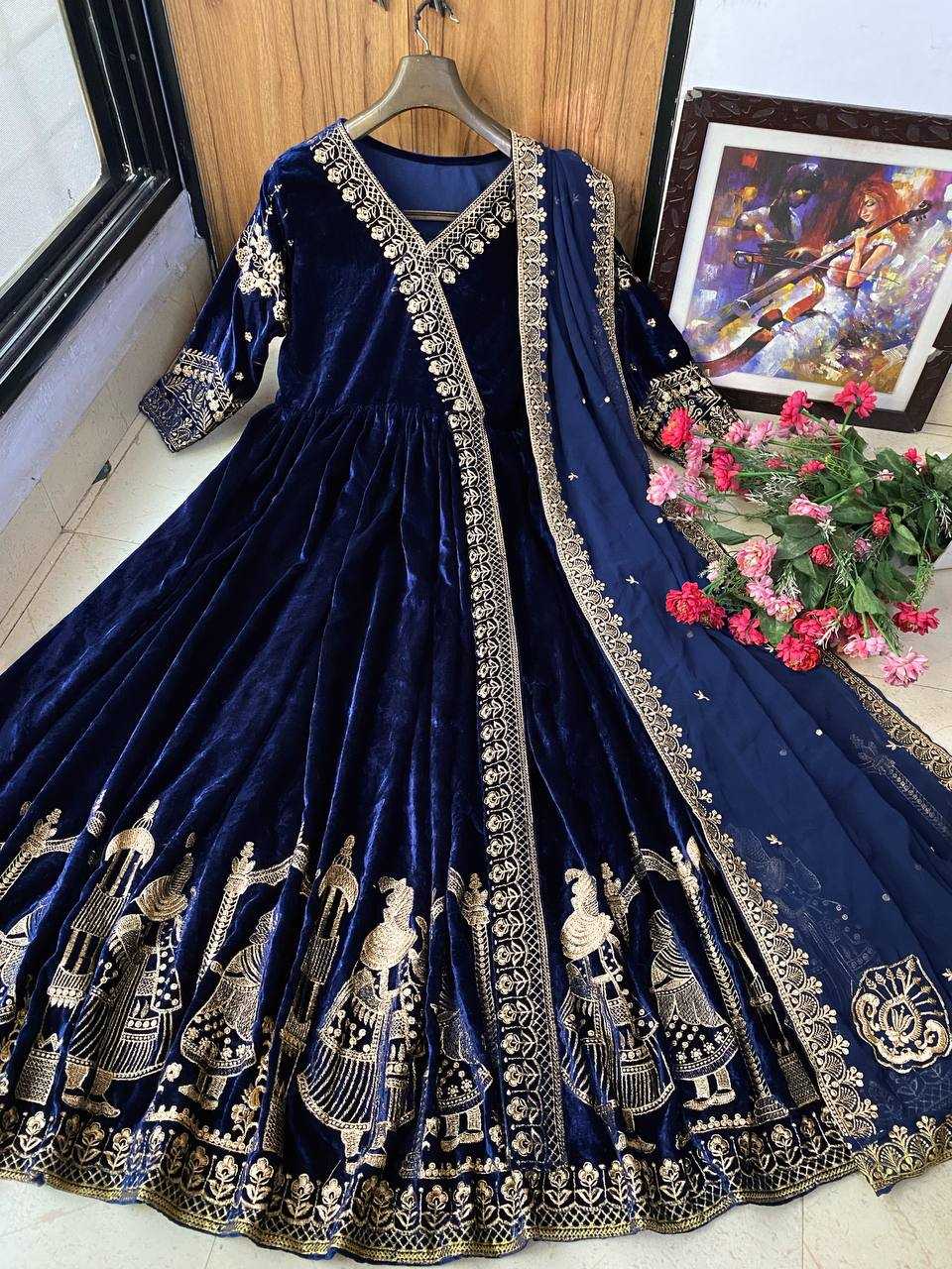 Ynf Velvet KESH151 161 Gowns Wholesale Fancy Gowns Embroidery Gowns Velvet Gowns Manufacturer