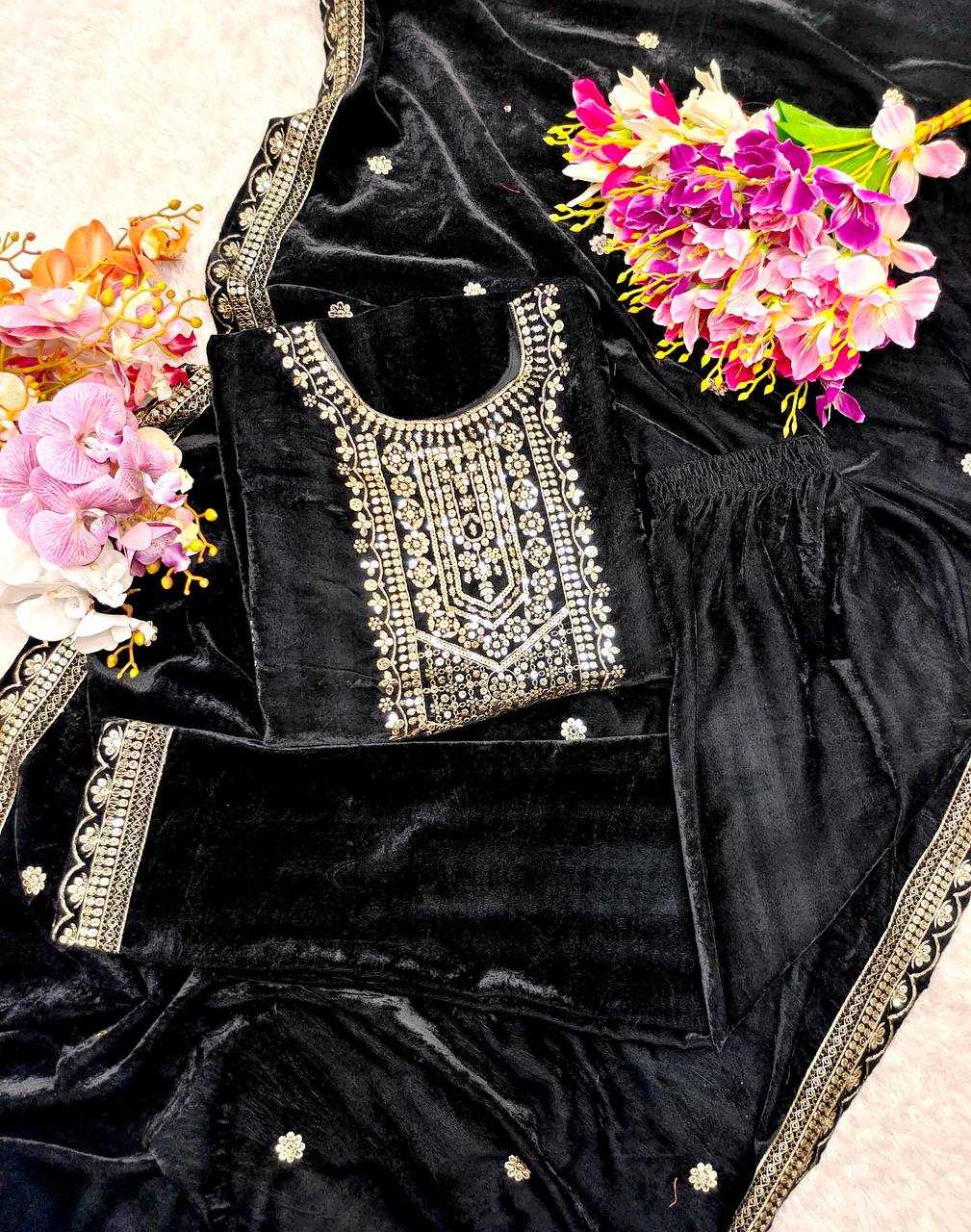 Ynf Velvet KESH156 101 Suits & Dresses Wholesale Velvet Suits Embroidery Suits Cotton Suits Manufacturer