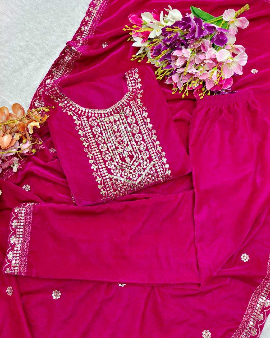 Ynf Velvet KESH156 101 Suits & Dresses Wholesale Velvet Suits Embroidery Suits Cotton Suits Manufacturer