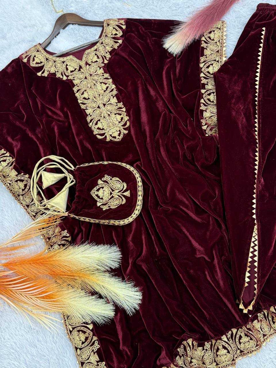 Ynf Velvet KESH157 1679 Suits & Dresses Wholesale Velvet Suits Embroidery Suits Kaftan Dresses Manufacturer