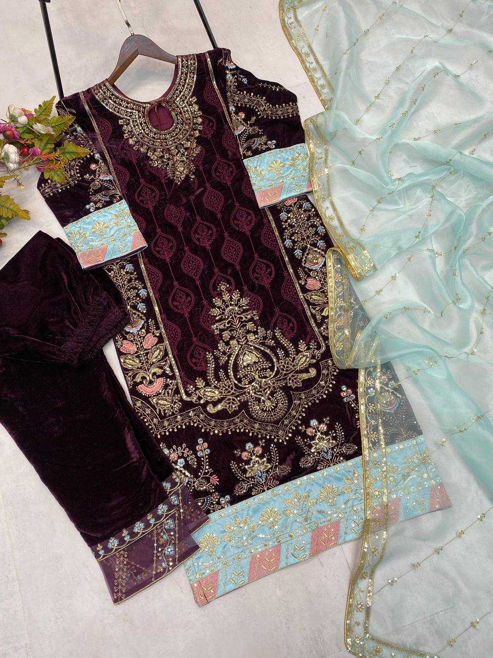 Ynf Velvet RIN141 1889 Suits & Dresses Wholesale Velvet Suits Embroidery Suits Party wear suits Manufacturer