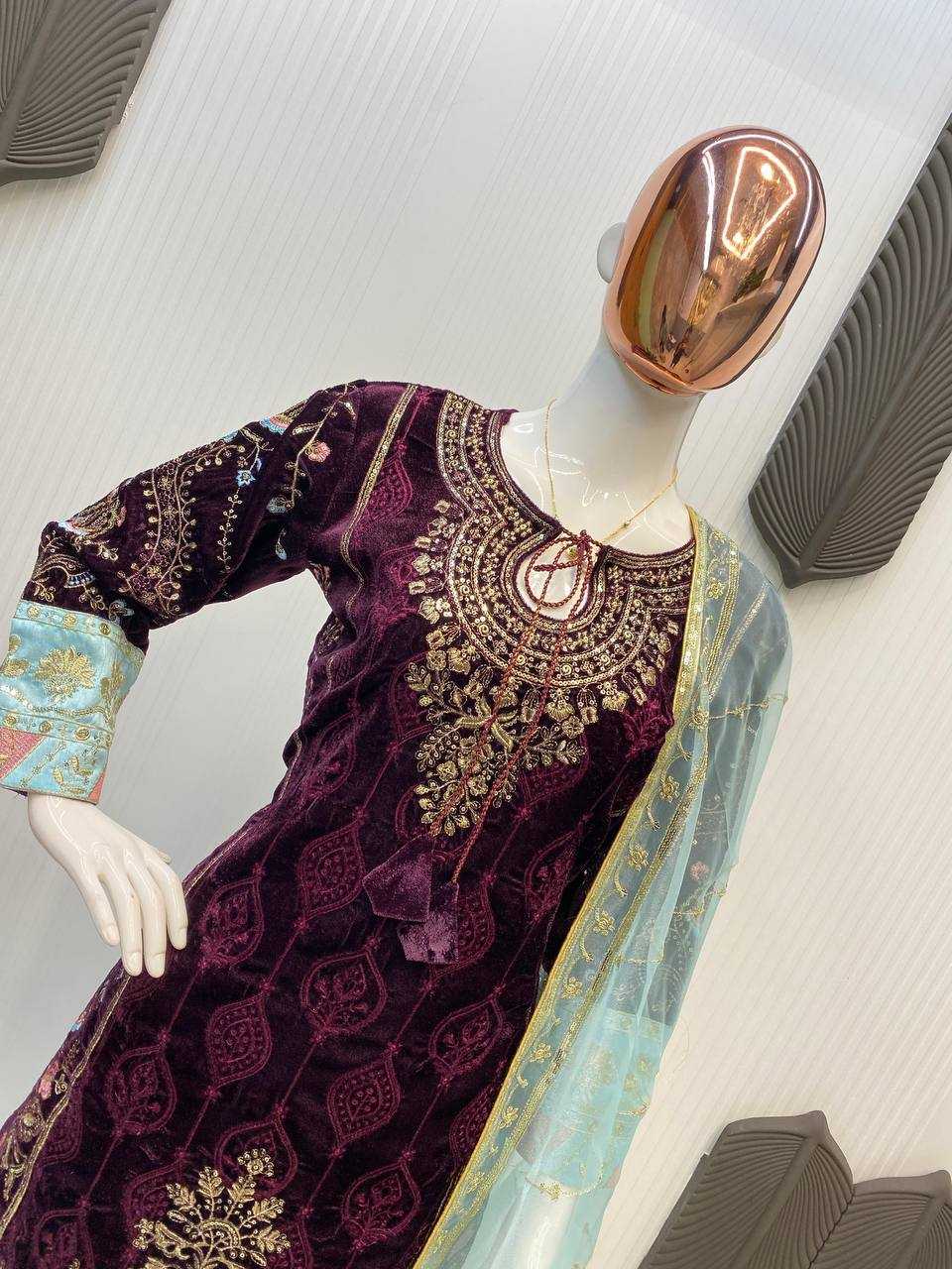 Ynf Velvet RIN141 1889 Suits & Dresses Wholesale Velvet Suits Embroidery Suits Party wear suits Manufacturer