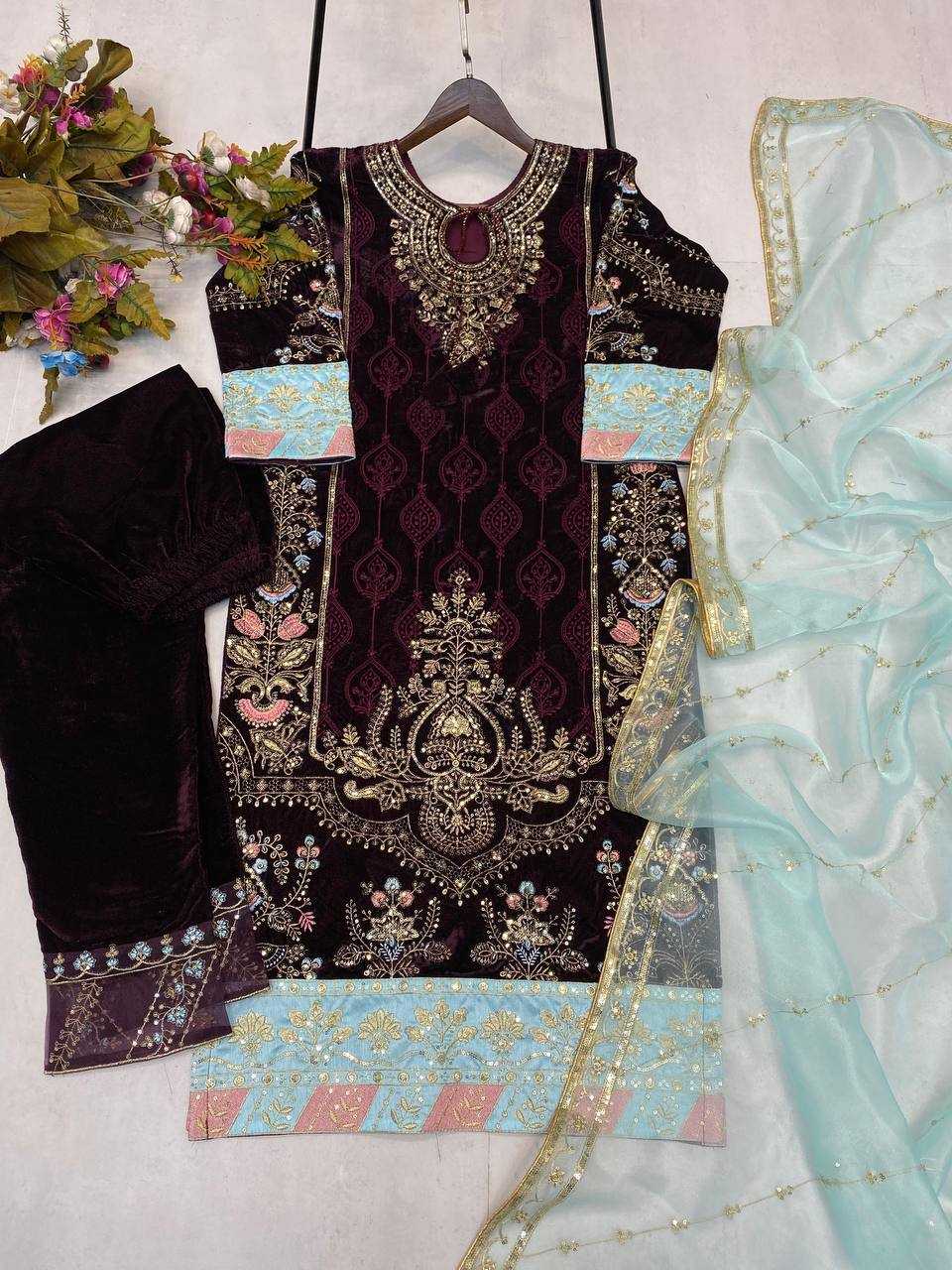 Ynf Velvet RIN141 1889 Suits & Dresses Wholesale Velvet Suits Embroidery Suits Party wear suits Manufacturer