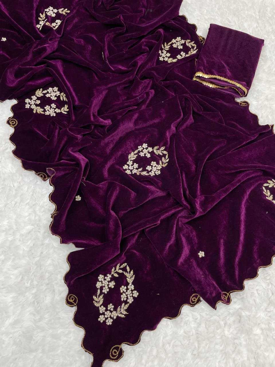 Ynf Velvet RIN143 311 Sarees Wholesale Velvet Sarees Hand Work Sarees Cutwork Saree Manufacturer