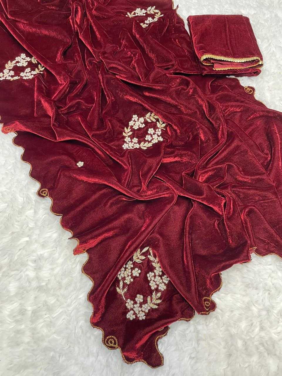 Ynf Velvet RIN143 311 Sarees Wholesale Velvet Sarees Hand Work Sarees Cutwork Saree Manufacturer