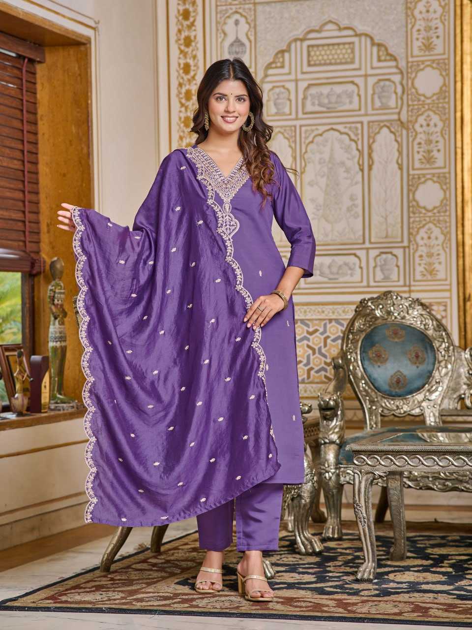 Ynf Viscose Chanderi KESH396 106 Suits & Dresses Islamic Clothing Festive Collections Wholesale Embroidery Suits Chanderi Suit Eid Collections Manufacturer