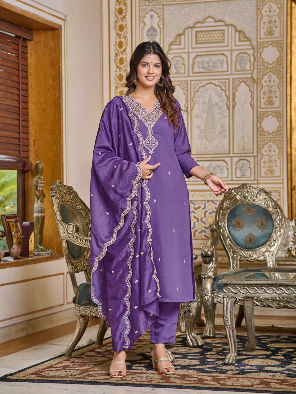 Ynf Viscose Chanderi KESH396 106 Suits & Dresses Islamic Clothing Festive Collections Wholesale Embroidery Suits Chanderi Suit Eid Collections Manufacturer