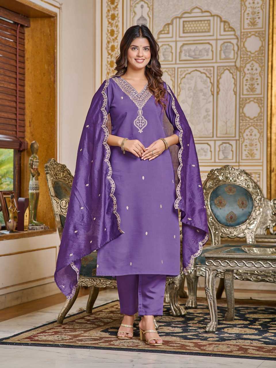 Ynf Viscose Chanderi KESH396 106 Suits & Dresses Islamic Clothing Festive Collections Wholesale Embroidery Suits Chanderi Suit Eid Collections Manufacturer