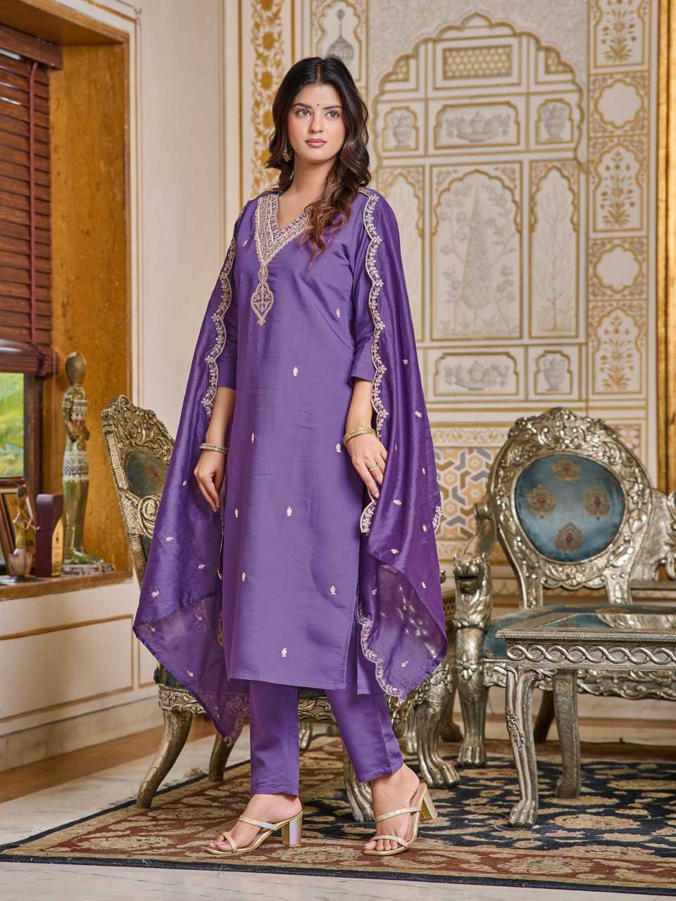 Ynf Viscose Chanderi KESH396 106 Suits & Dresses Islamic Clothing Festive Collections Wholesale Embroidery Suits Chanderi Suit Eid Collections Manufacturer