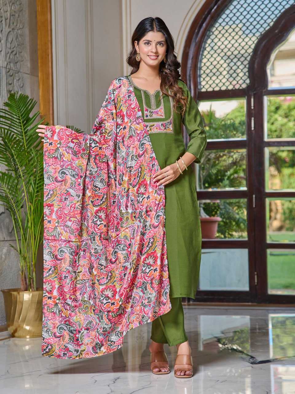 Ynf Viscose Chanderi KESH396 107 Suits & Dresses Islamic Clothing Festive Collections Wholesale Embroidery Suits Chanderi Suit Eid Collections Manufacturer