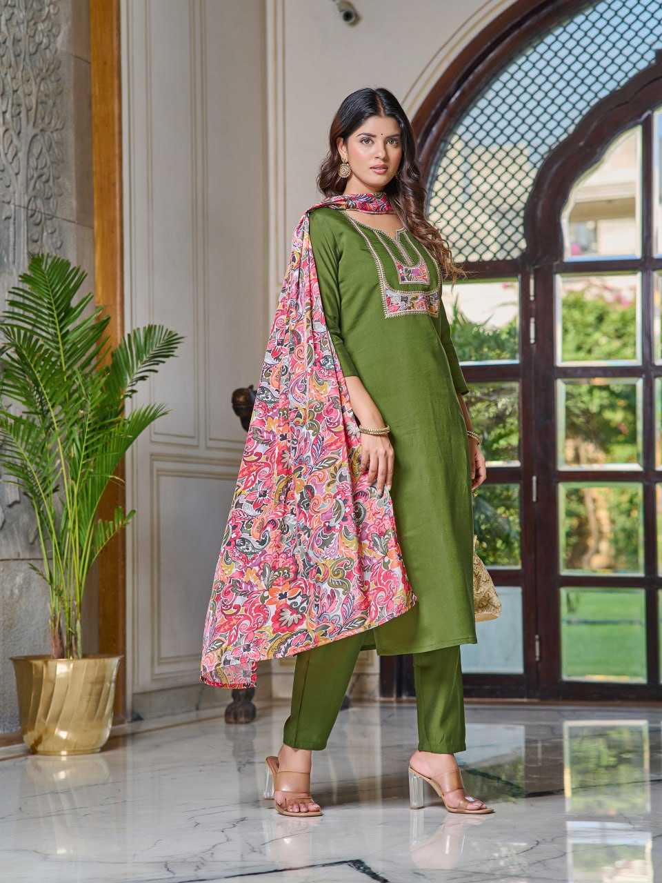 Ynf Viscose Chanderi KESH396 107 Suits & Dresses Islamic Clothing Festive Collections Wholesale Embroidery Suits Chanderi Suit Eid Collections Manufacturer