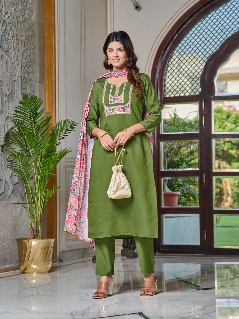 Ynf Viscose Chanderi KESH396 107 Suits & Dresses Islamic Clothing Festive Collections Wholesale Embroidery Suits Chanderi Suit Eid Collections Manufacturer