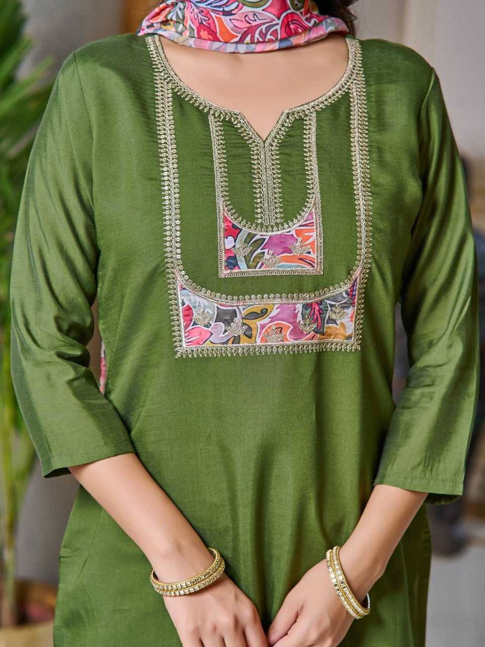 Ynf Viscose Chanderi KESH396 107 Suits & Dresses Islamic Clothing Festive Collections Wholesale Embroidery Suits Chanderi Suit Eid Collections Manufacturer