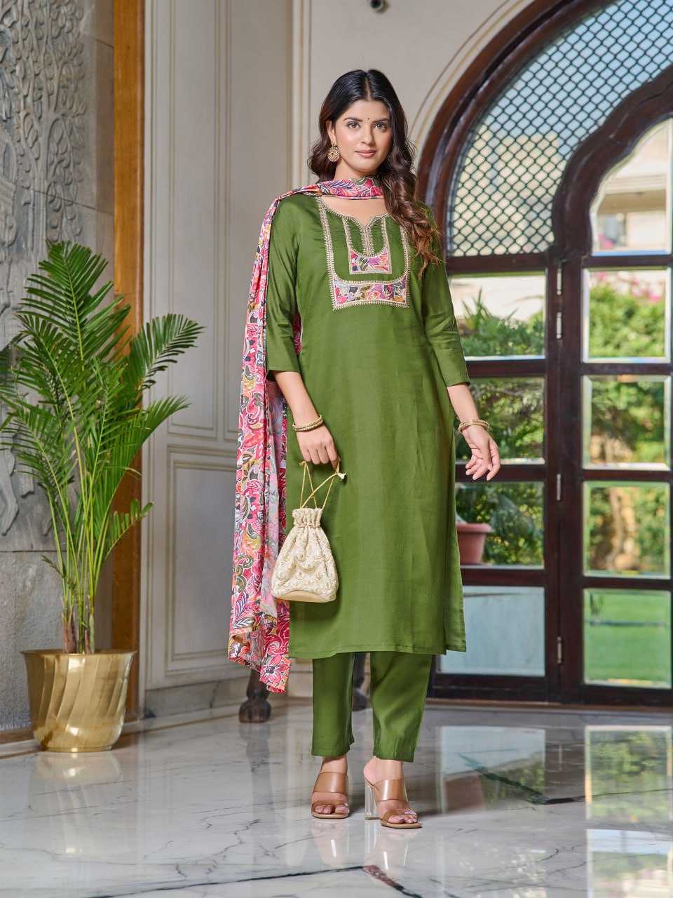 Ynf Viscose Chanderi KESH396 107 Suits & Dresses Islamic Clothing Festive Collections Wholesale Embroidery Suits Chanderi Suit Eid Collections Manufacturer