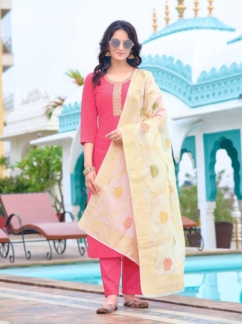 Ynf Viscose Chanderi KESH396 110 Suits & Dresses Islamic Clothing Festive Collections Wholesale Embroidery Suits Chanderi Suit Eid Collections Manufacturer