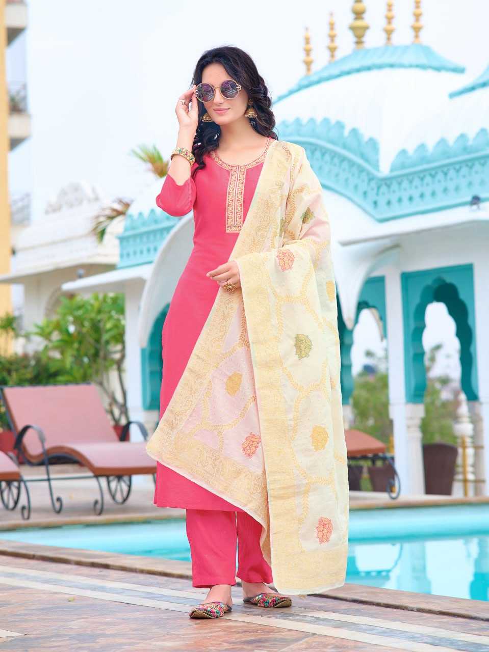 Ynf Viscose Chanderi KESH396 110 Suits & Dresses Islamic Clothing Festive Collections Wholesale Embroidery Suits Chanderi Suit Eid Collections Manufacturer